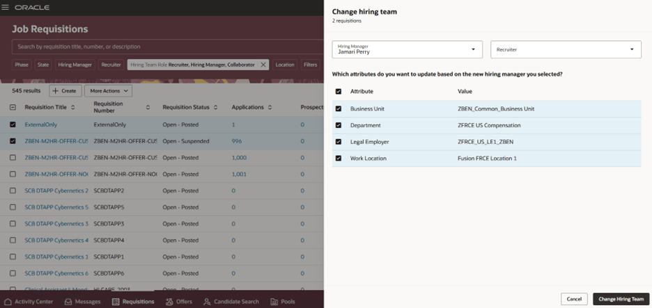 Change Hiring Team Action