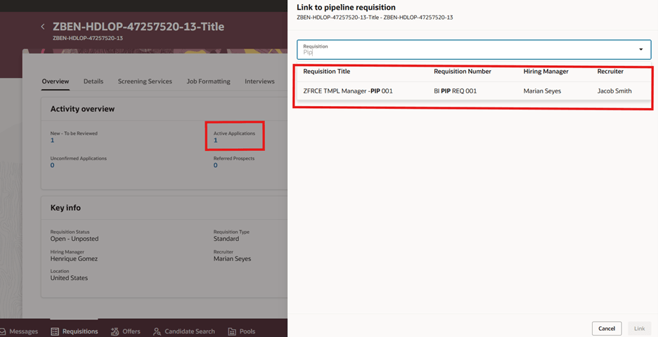 Link to Pipeline Requisition Drawer Panel