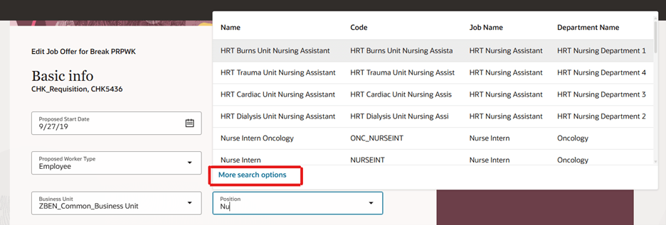 More search options in the Position selector