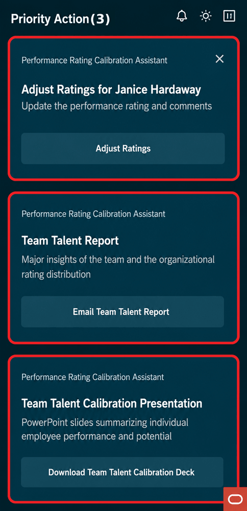 Screenshot that highlights the priority actions for managers on the dashboard.