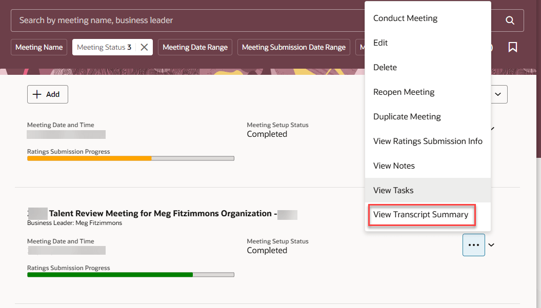 Actions for a completed meeting