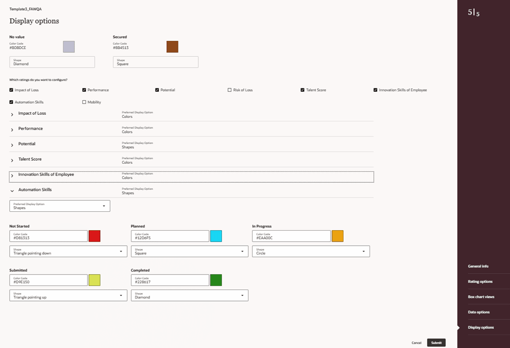 Display Options tab of the meeting template