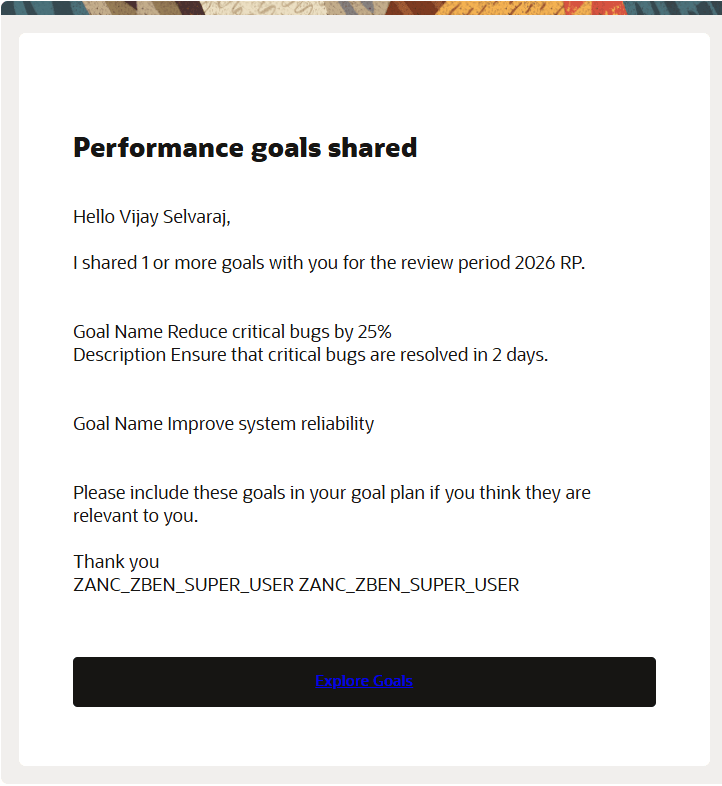 Peformance goals shared notification