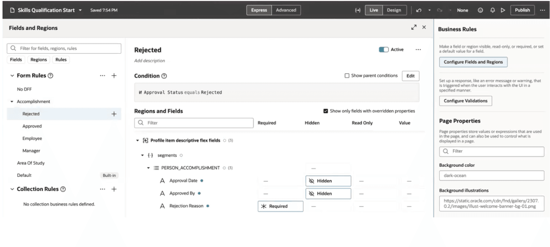 Business rules configuration for DFF