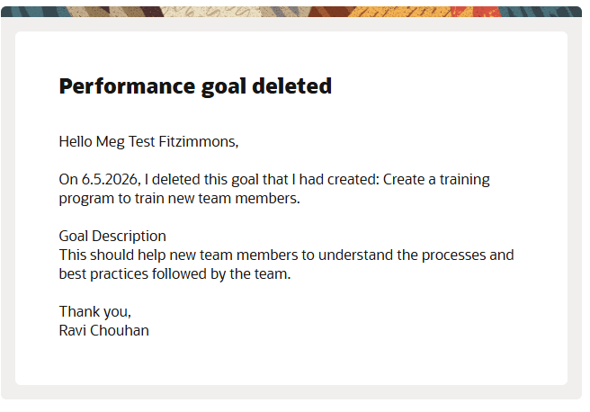 Performance goal deleted notification to manager