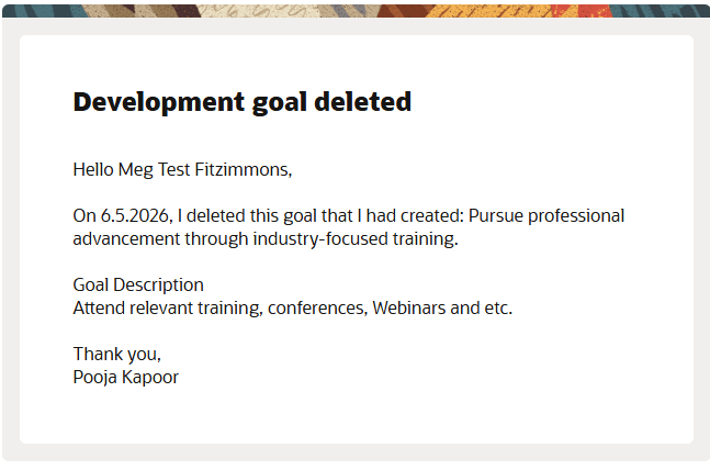 Development goal deleted notification to manager
