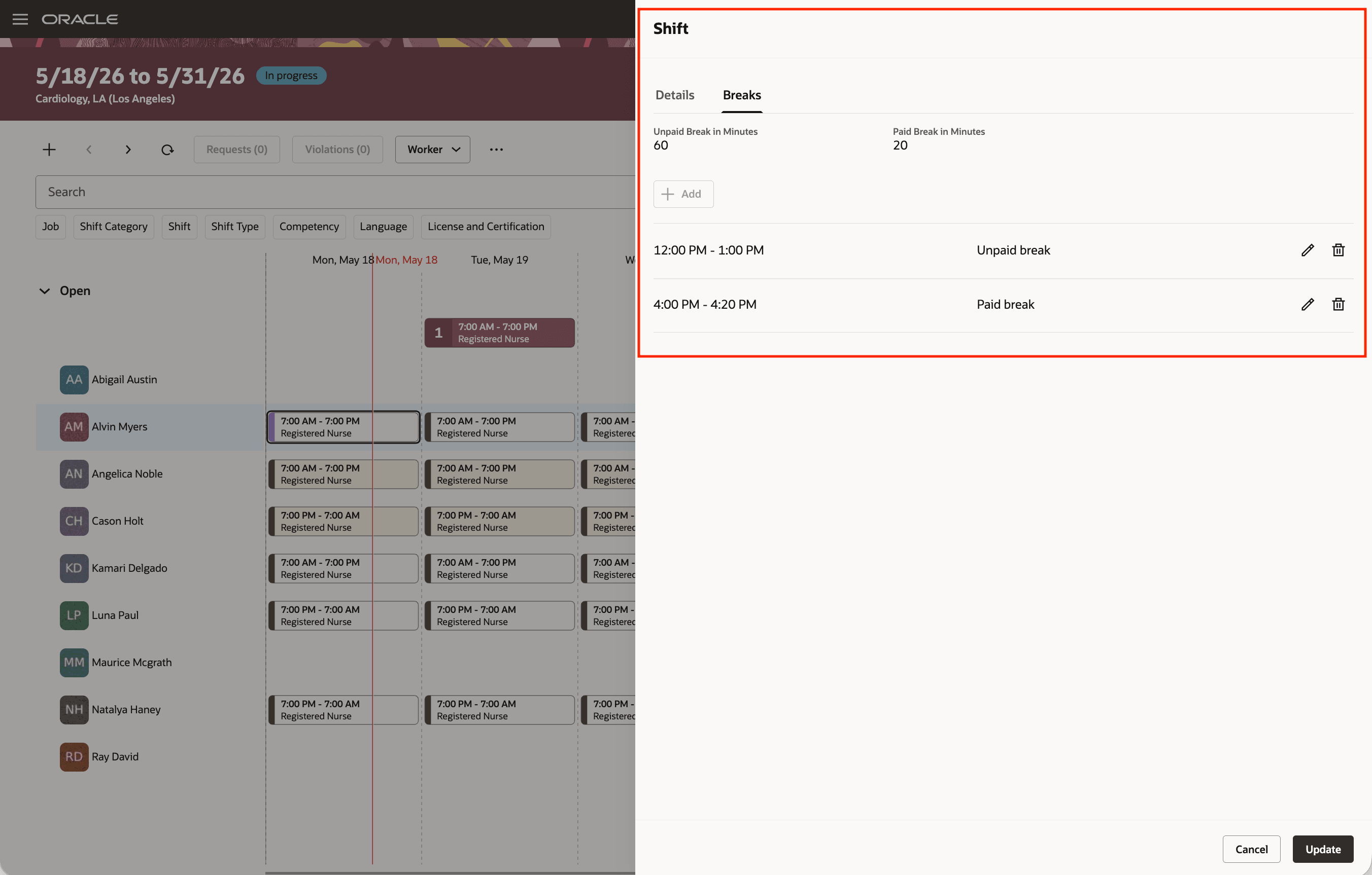Schedule Managers Views and Manages Breaks