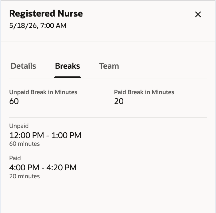 Worker Sees Breaks Details on Mobile Calendar