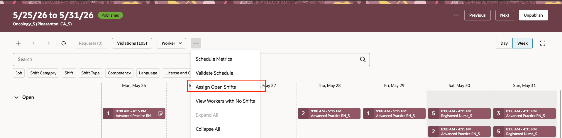 Assign Open Shifts option