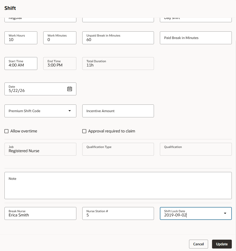 Edit assigned shift