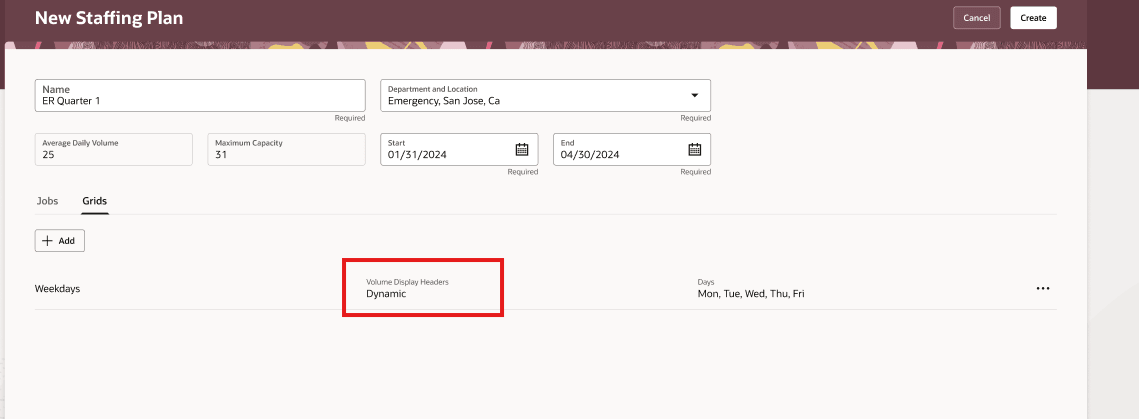Staffing Plan configuration view