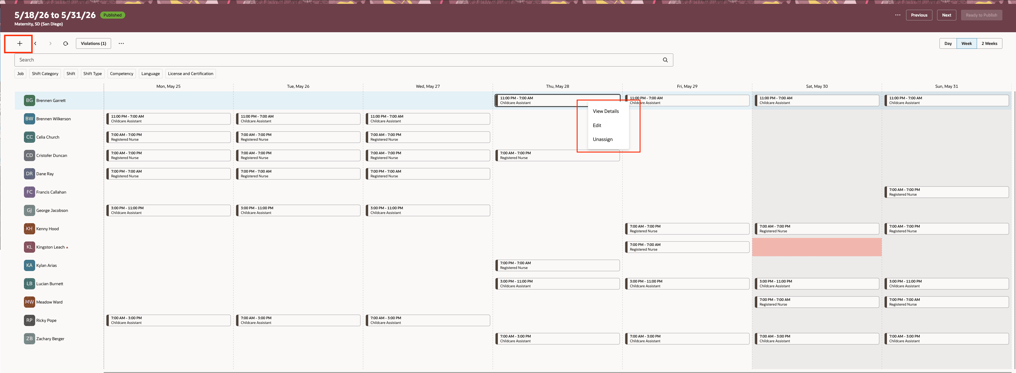 Add and assign shift option