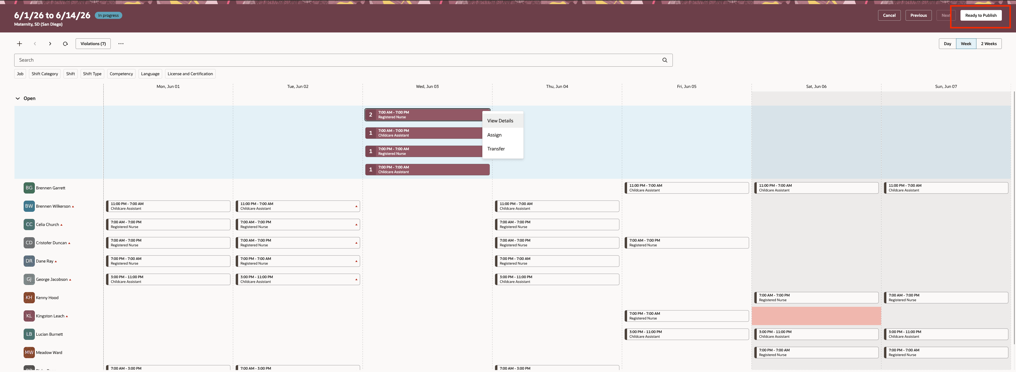 Line Manager Updating In-Progress Workforce Schedule of the Workers and notifying Schedule Manager through Ready for Publish