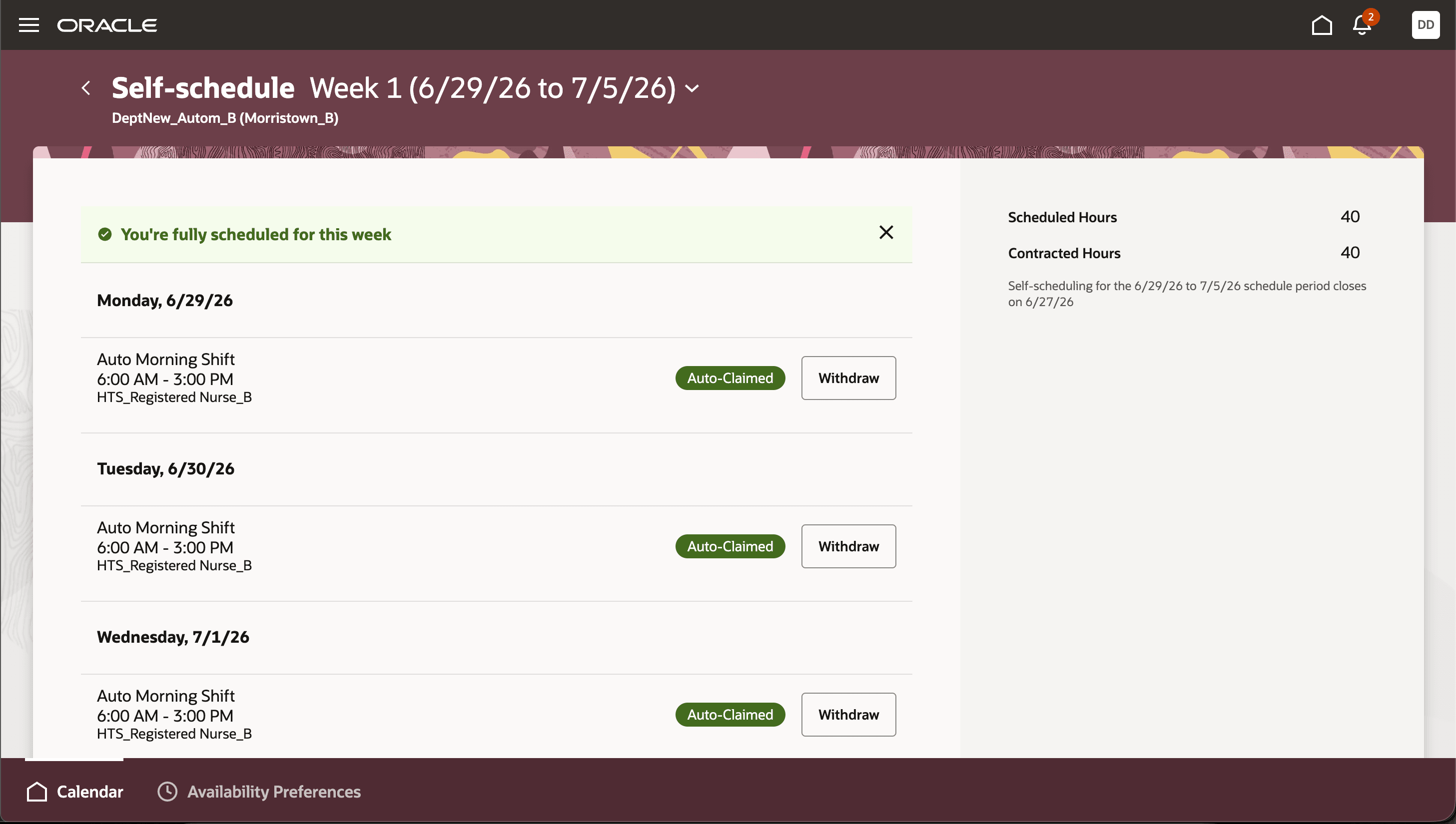 Draft schedule prepopulated