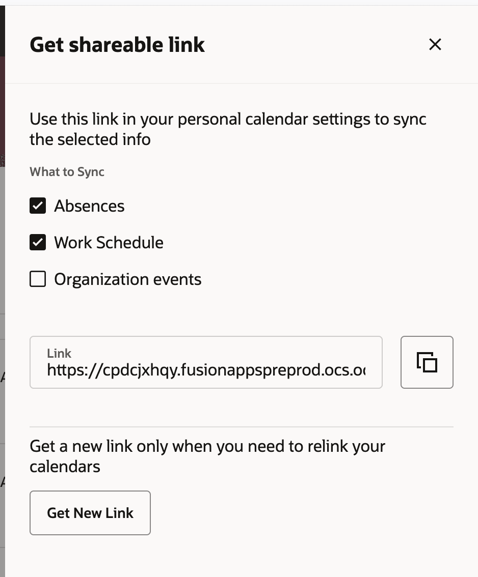 The Organization events option for calender synchronization