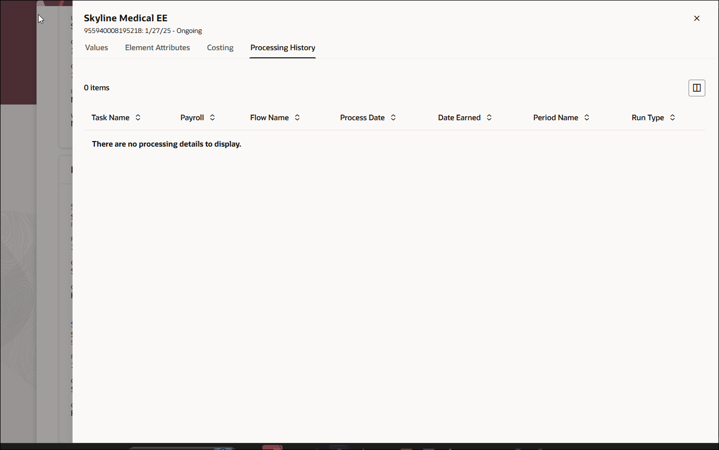 Element Entry Details: Processing History