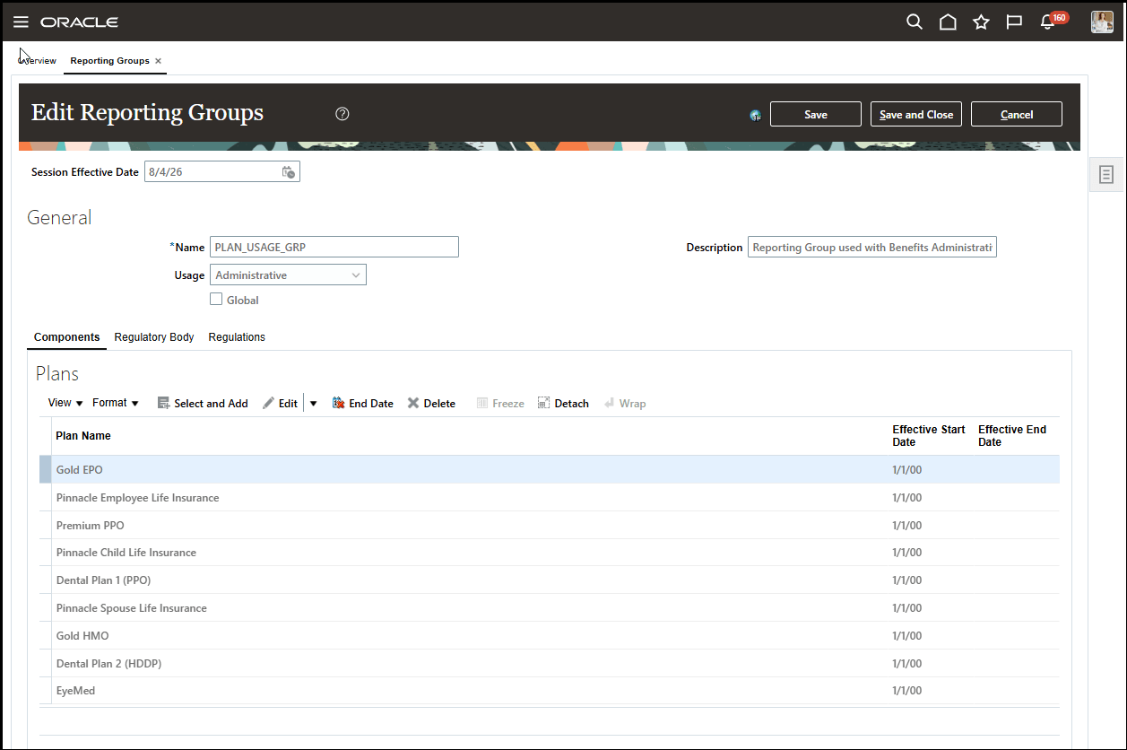 Reporting Group with Mapped Relevant Plans