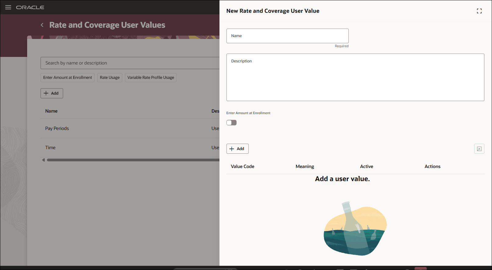 Rate and Coverage User Values: Create Mode