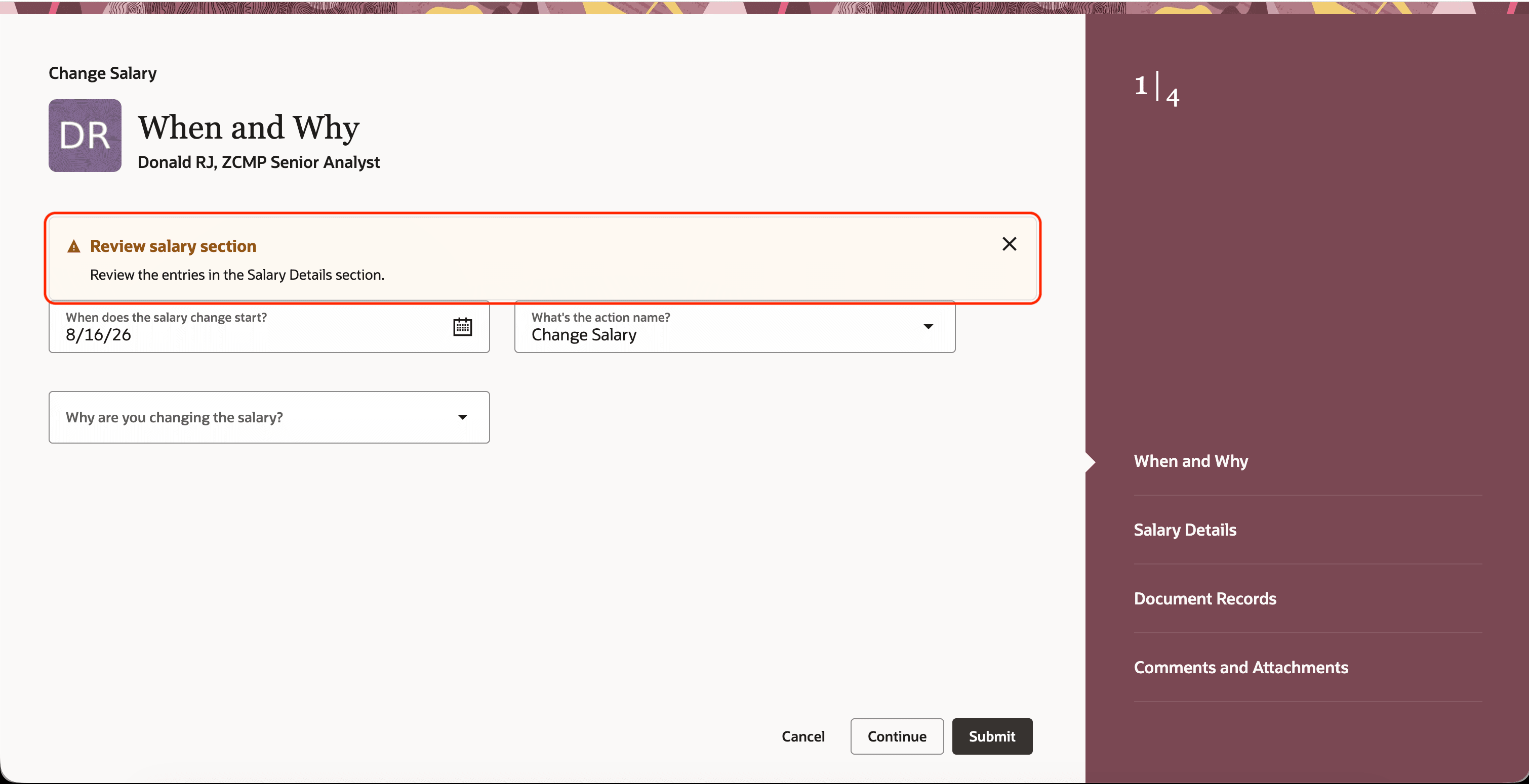 Review the Salary Section to Assess the Impact of Date Change