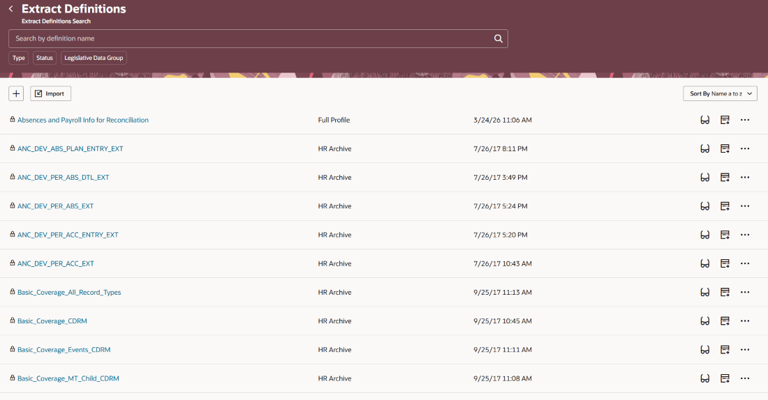 Extract definitions landing page