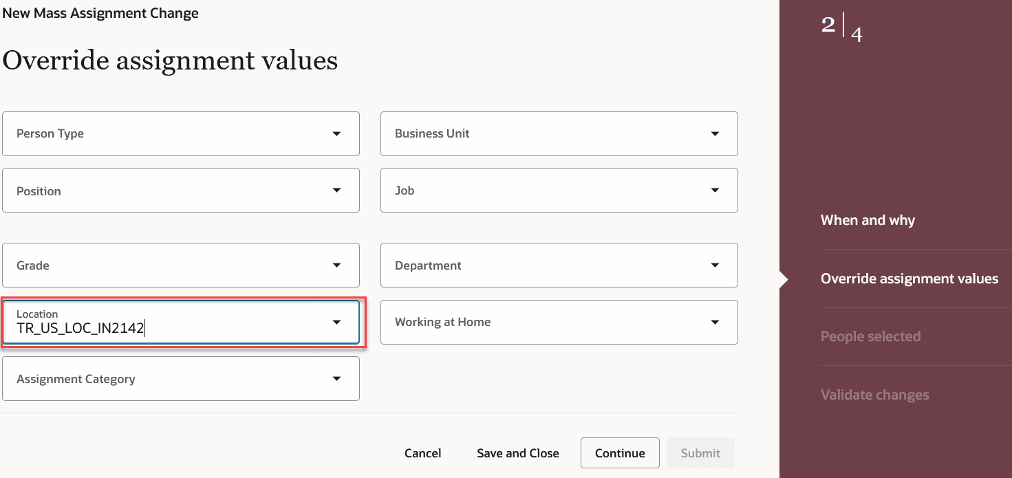 Assignment change to be updated for selected population