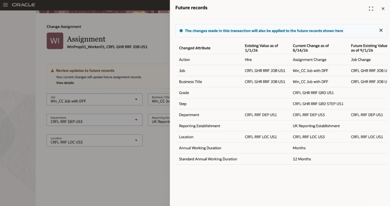 Future records' changes shown in the panel drawer