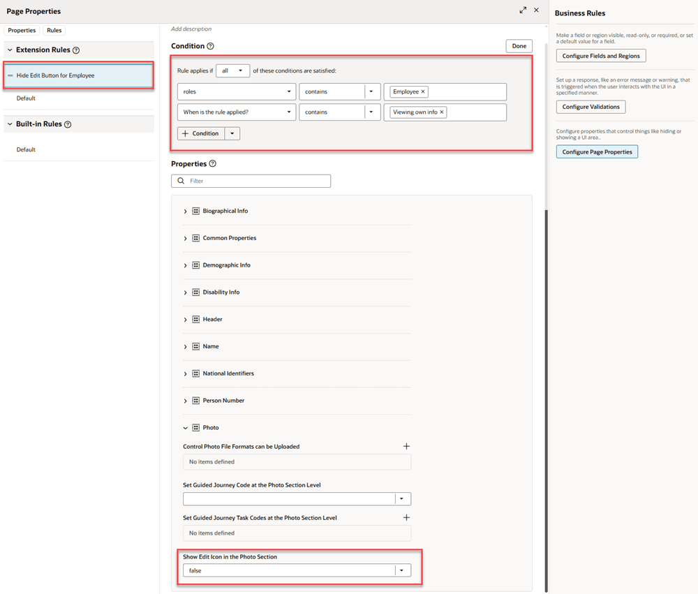 VB Studio business rule to hide Edit icon in Photo section of Personal Details page