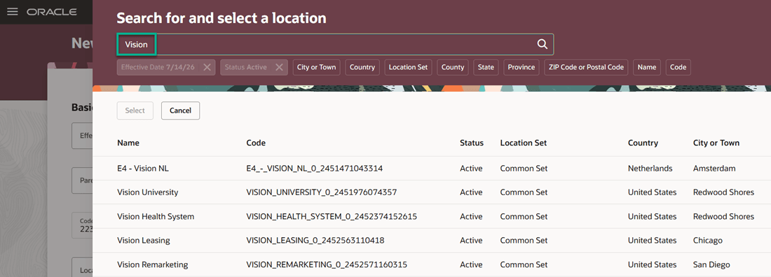 Records that match the search term are displayed