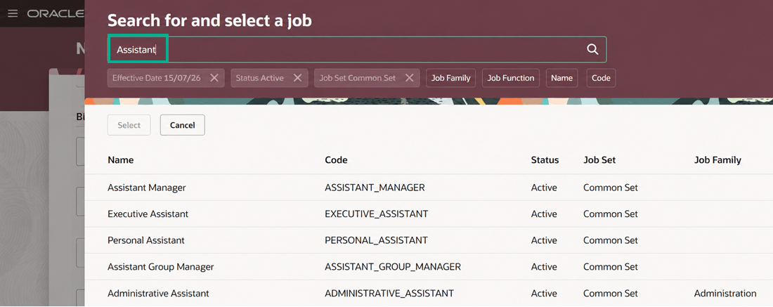 Records that match the search term are displayed