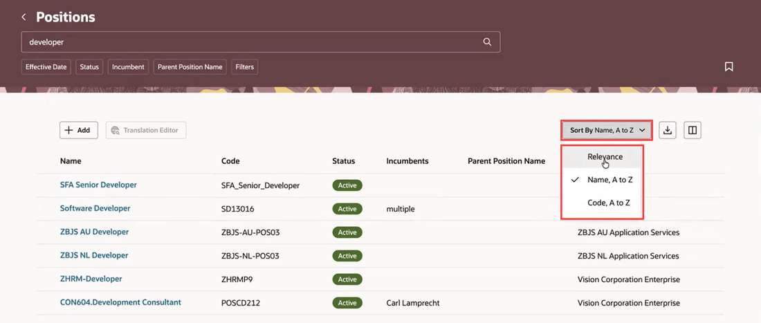 Deselected sort options don’t appear on Positions search page