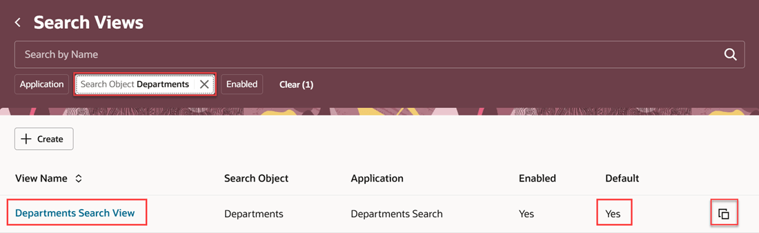 Departments Search View: seeded search view on the Search Views page