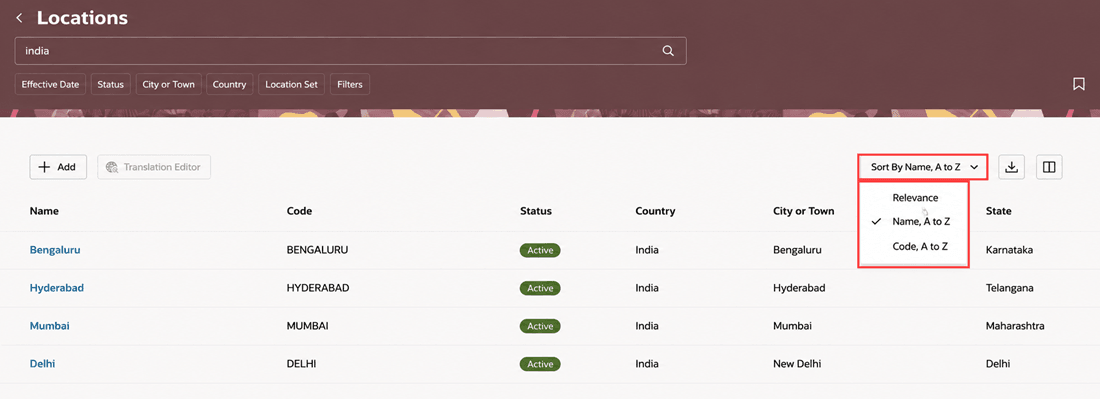 Deselected sort options don’t appear on Locations search page