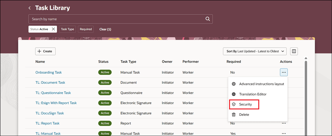 Security Action for Task in Task Library