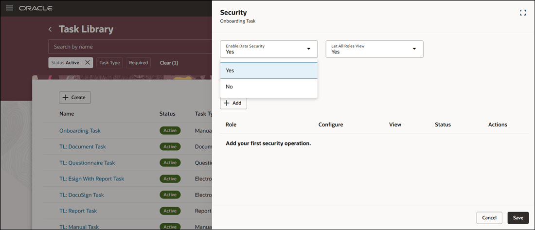 Enable Data Security for Task Library Task