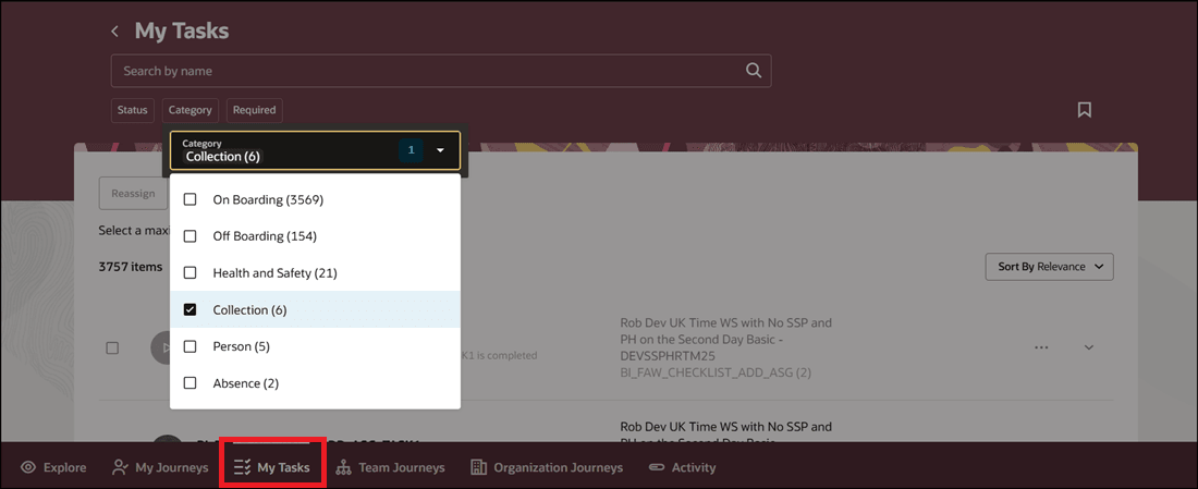 Filter by Collection Category on My Tasks Tab