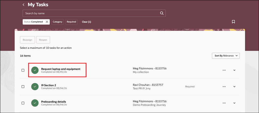 Completed Status for Collection Task