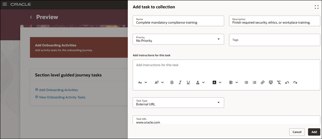 Enter Task Details for Collection Task