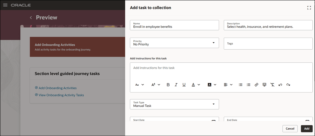 Context Attributes Populated When You Add Task to Collection