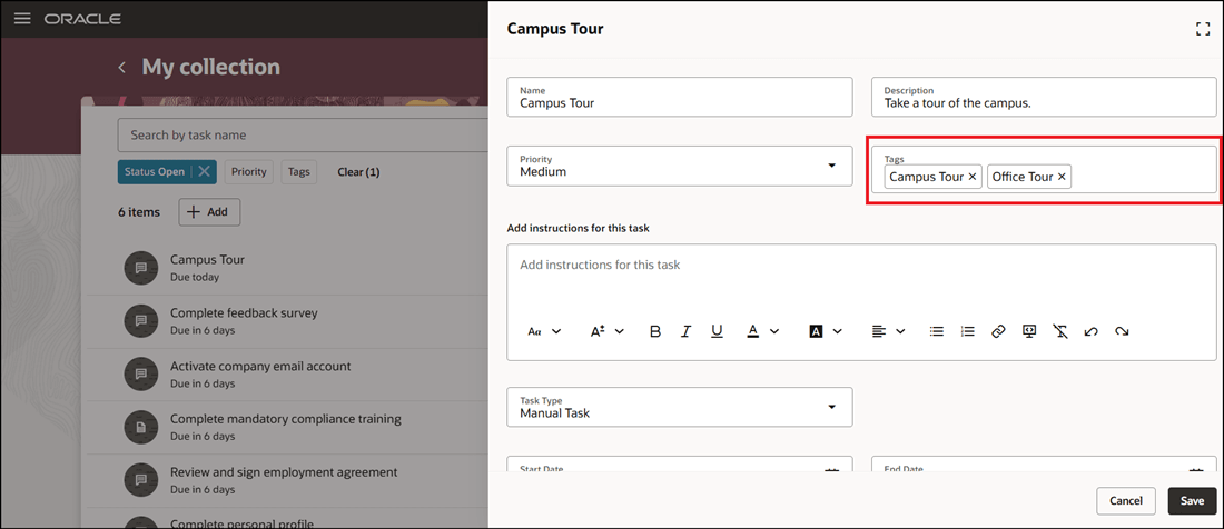 Create Custom Tag for Collection Task