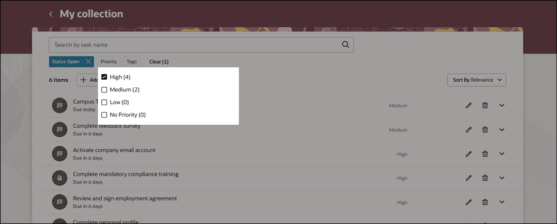 Filter Task by Priority