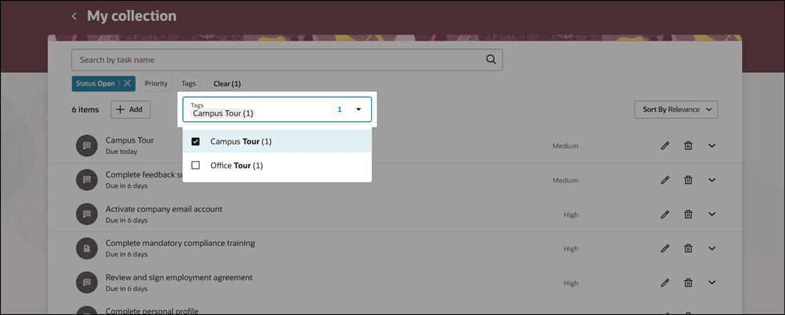 Search and Filter Task by Tag