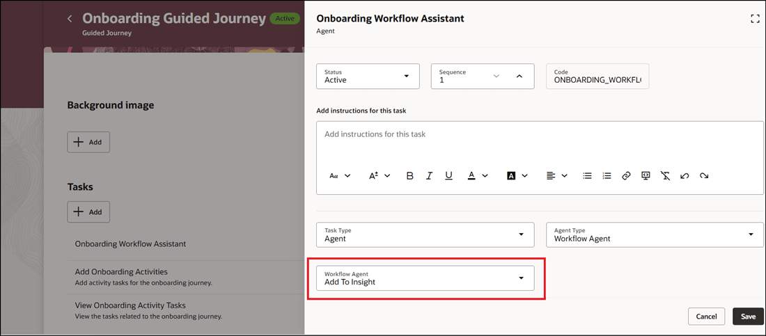 Configure the Add To Insight Workflow Agent for Task in Guided Journey