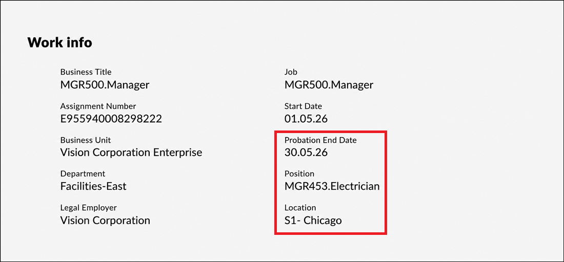 Attributes Displayed from Primary Assignment of Worker