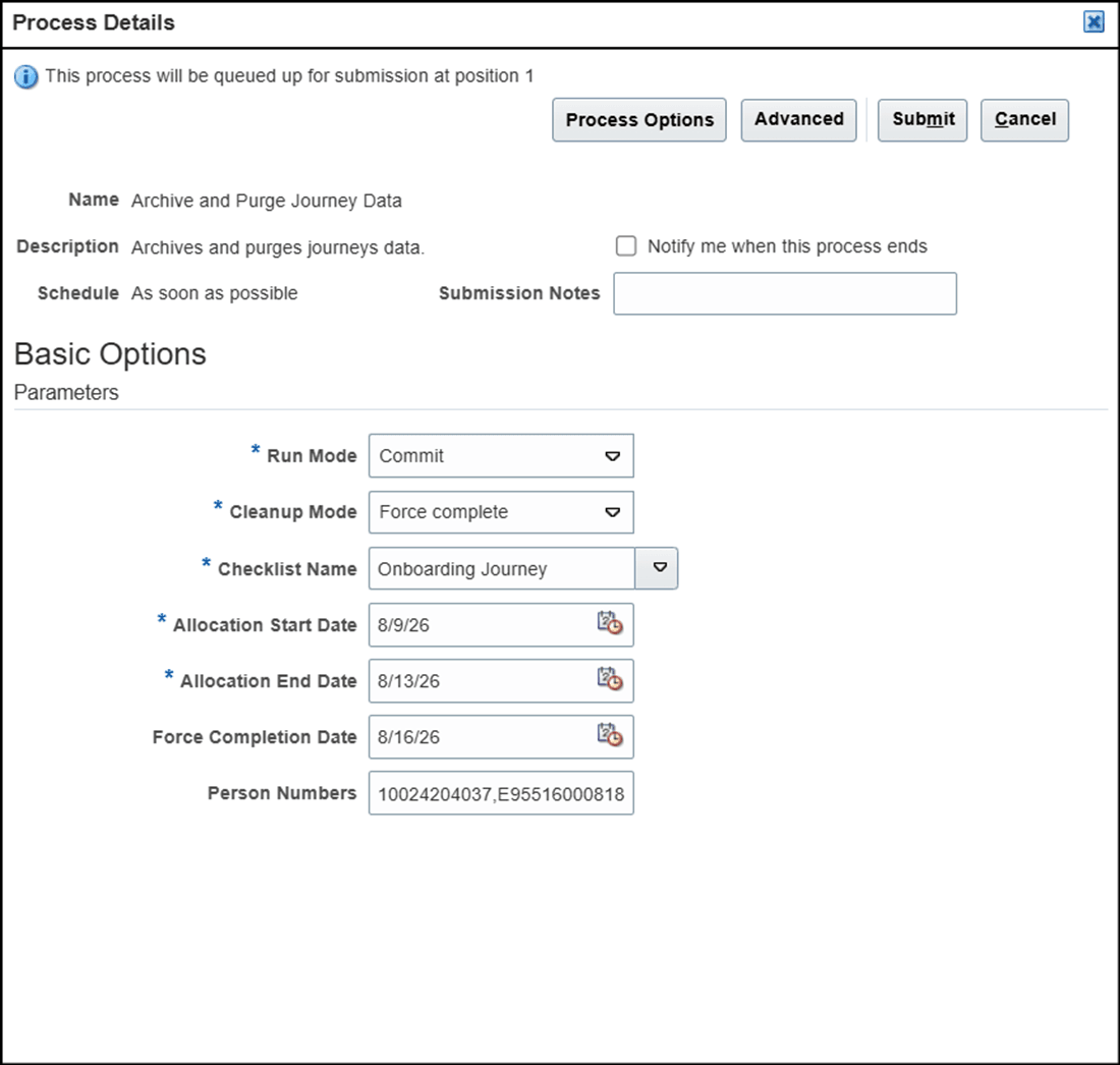 Select the Parameters to Schedule and Run the Process