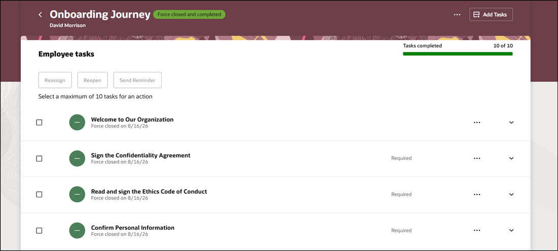 Tasks Marked Closed in Force Completed Journey