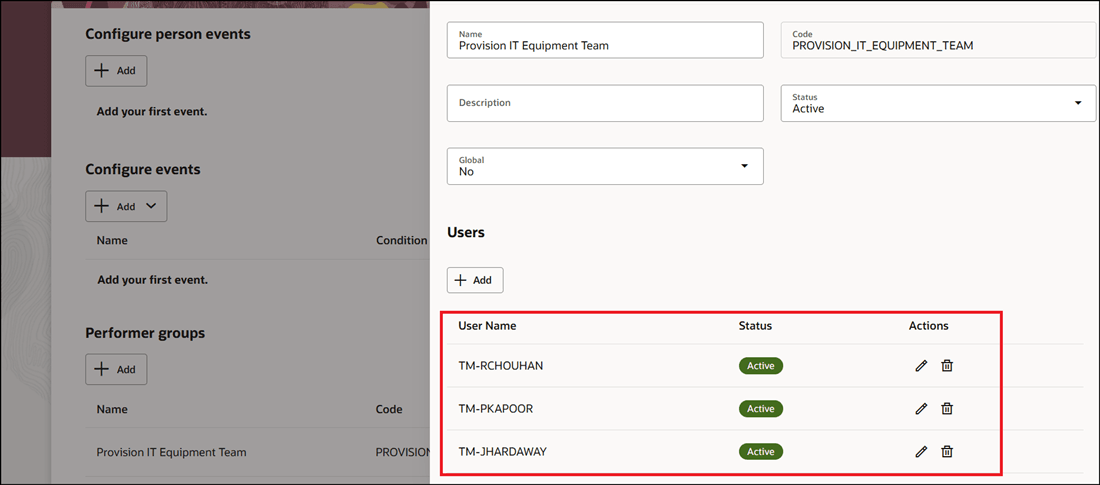 Added Users for Performer Group