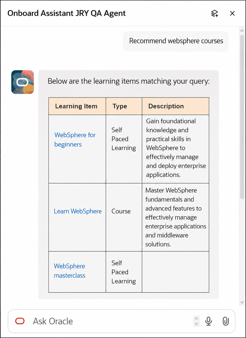 Answer Displayed Based on Prompt to Recommend Learning Course