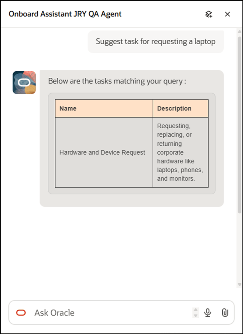Answer Displayed Based on Prompt to Recommend Specific Task