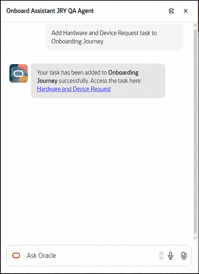Answer Displayed Based on Prompt to Add Recommended Task to Onboarding Journey