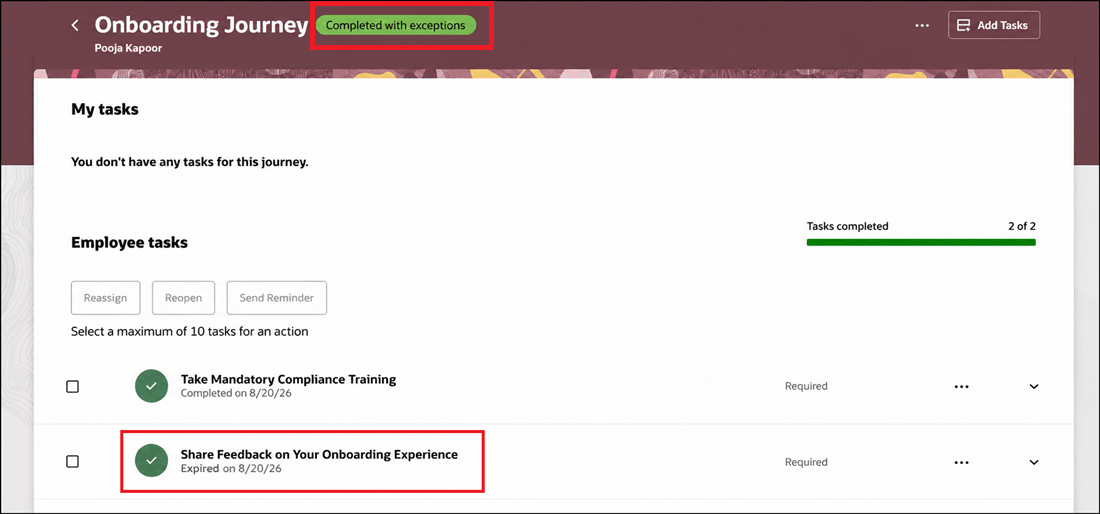Status when Journey is Completed with Expired Tasks